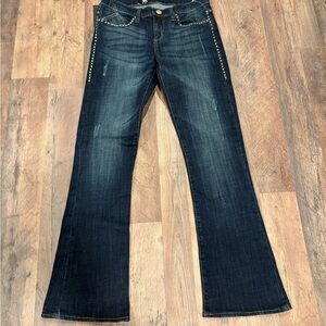 Rock & Republic Misses dark wash embroidered and embellished flared Jeans Sz 8M